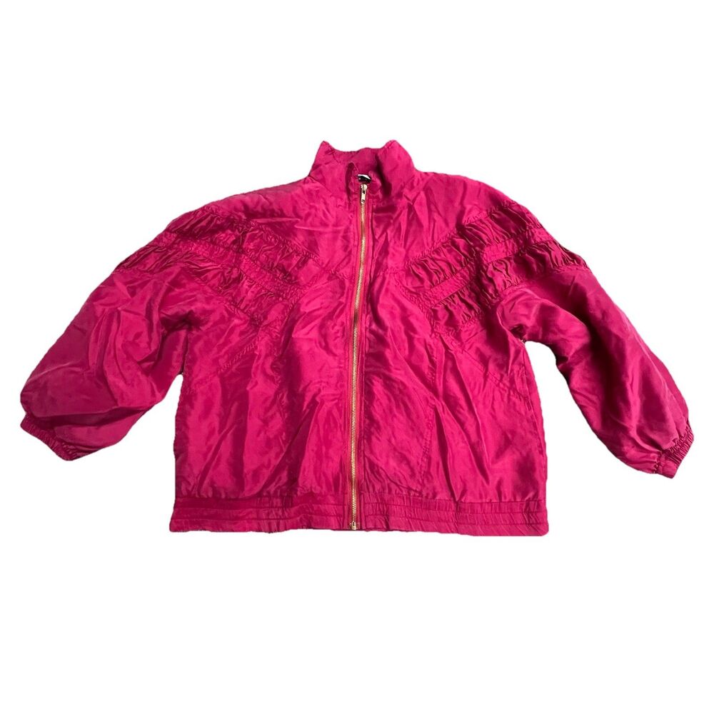 EVR Jacket Womens PINK Silk Bomber Zip Vintage Style Sz PM Windbreaker 90's
